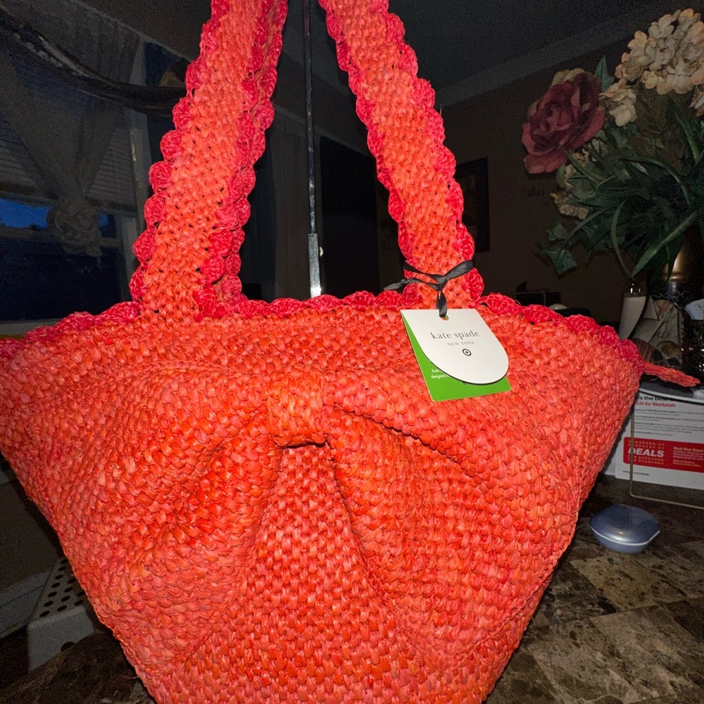 Kate Spade Red Textured Tote Bag